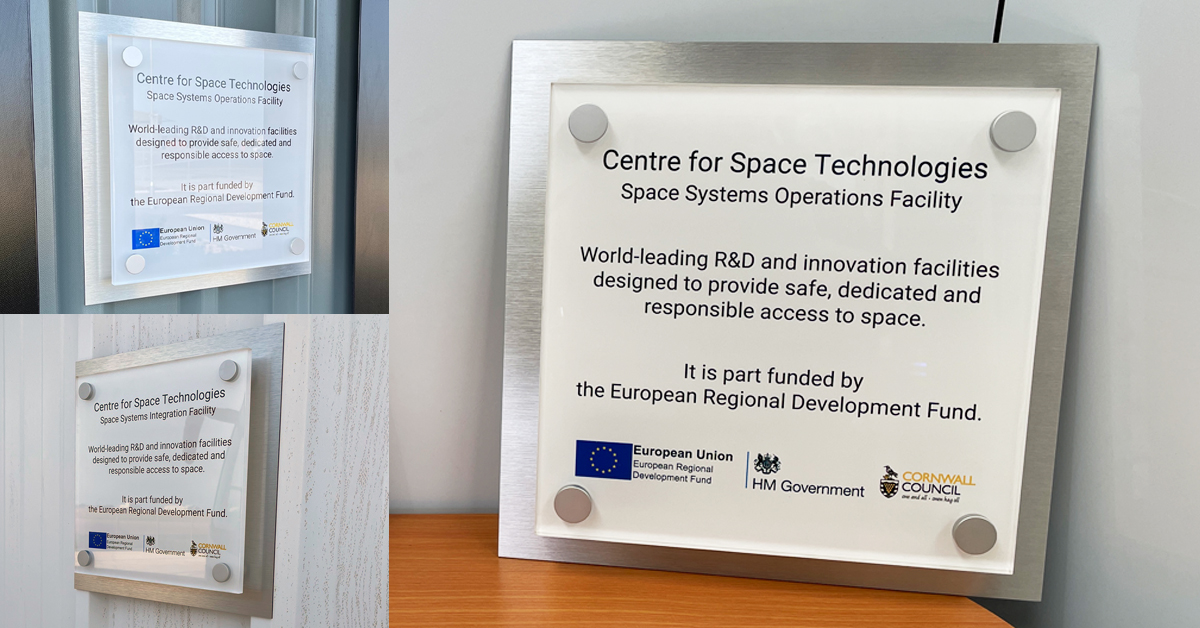 GMScornwall's tweet image. Some lovely plaques we made recently for @SpaceCornwall  on behalf of The Logical Choice Studio. We even manufactured the brushed aluminium backing plates to overcome a tricky mounting issue. #SignPrint #wideformat #wallsign #shopsign #signdesign #signagedesign