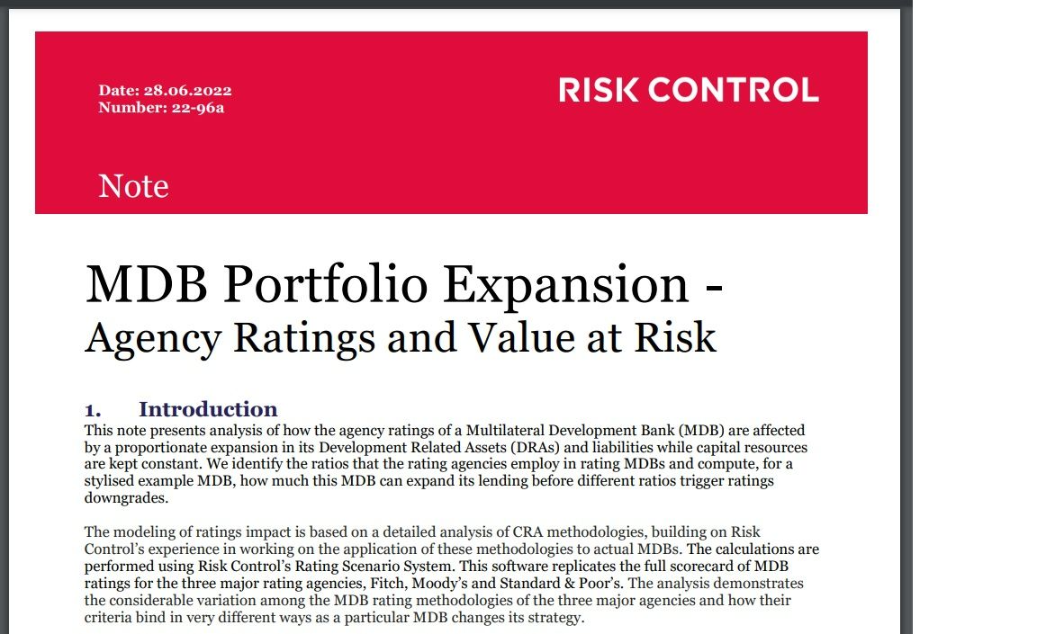 RiskControlLtd's tweet photo. Our newly published study commissioned by the #G20 Independent Review of MDBs Capital Adequacy Frameworks shows how credit #rating agency criteria constrain the lending headroom of #MDBs.

https://t.co/sTfWRIrMWh

The calculations are performed using RC-Rating Scenario System. https://t.co/n4EZOT7ZUF