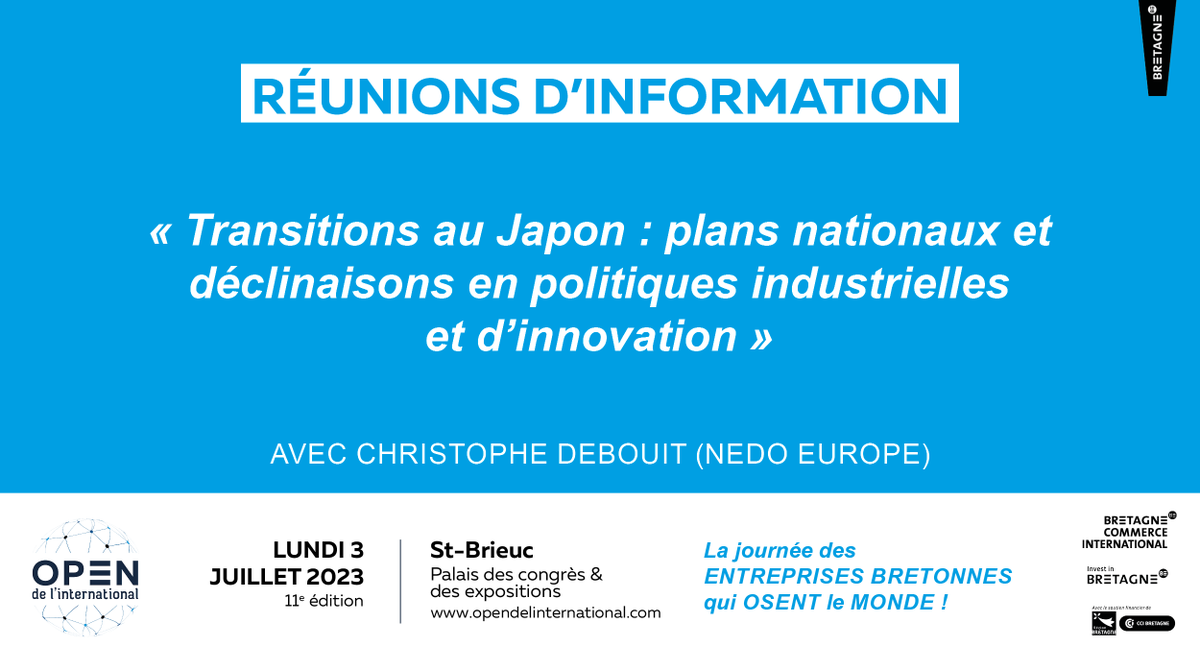 BCInter's tweet photo. 🌍 Christophe Debouit du NEDO Europe, donnera une vision des priorités japonaises en matière de transition énergétique et environnementale et proposera un premier niveau de lecture des applications industrielles soutenues par le gouvernement #OPENBCI23
👉 https://t.co/ILylz8940X https://t.co/uVdhmcRHsZ