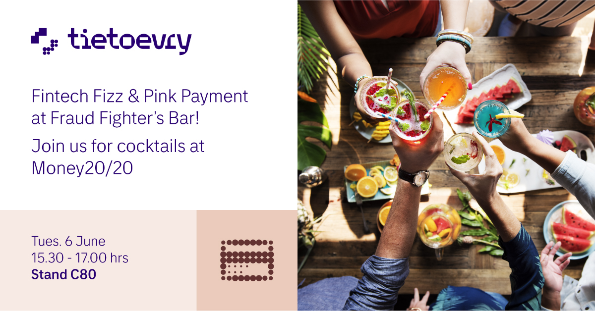 🍸 Fancy a Fintech Fizz or a Pink Payment? Join us at the Fraud Fighter&#39;s Bar at stand C80 between 15.30 – 17.00 hrs today. The perfect end to an exciting first day at Money20/20. Cheers! https://t.co/w7MFSKMPd4