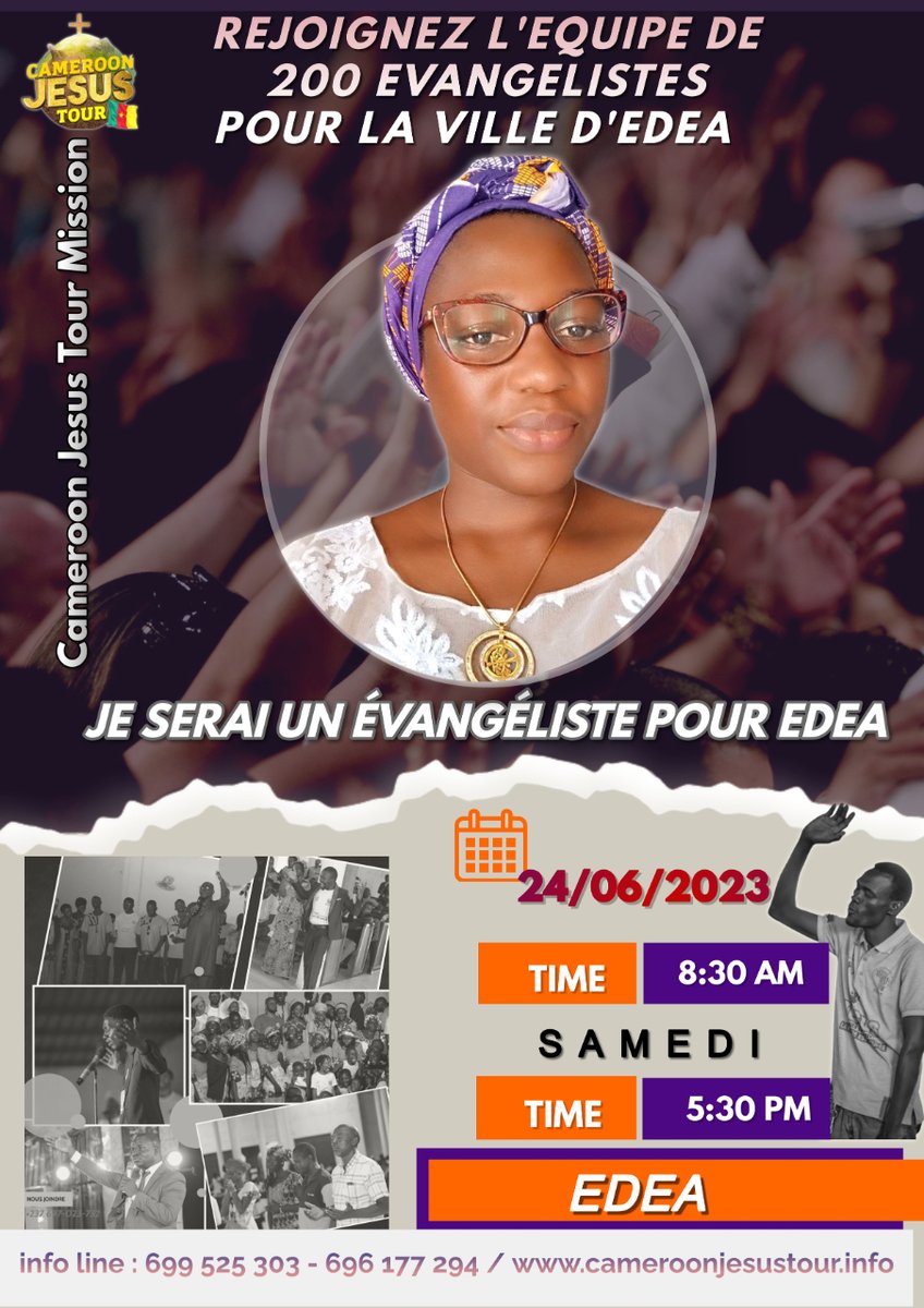 CmrJesusTour's tweet photo. "Le moment tant attendu est enfin arrivé ! Nous sommes ravis de vous annoncer le "Cameroon Jesus TOUR 2023". Préparez-vous pour une expérience spirituelle, musicale et humaine inoubliable."
 s’inscrire en cliquant sur le lien ci-dessous
https://t.co/19yk10xc13 https://t.co/oYZec4IWKR