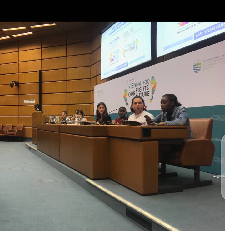 Children4peaceC's tweet photo. Gloria, Children for Peace, participating
with over 40 youth and child Human Rights Defenders at risk from across the world, in  breakout sessions on the Risks  faced by human rights defenders. They have all together formulated recommandations to increase their protection https://t.co/v3UfqUbfml