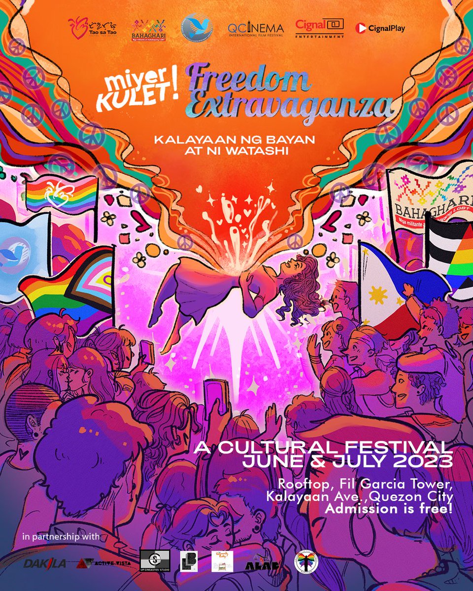 HRPECPhils's tweet photo. Ngayong Pride Month, tara joinerz sa bonggang bonggang MiyerKULET! Freedom Extravaganza: Kalayaan ng Bayan at ni Watashi.

Isa itong cultural festival featuring 30+ films, live performances, and discussions that celebrate freedom ng bayan at sarili!

WED &amp; FRI! 6pm to sawa! FREE! https://t.co/YCNzjkrqdl