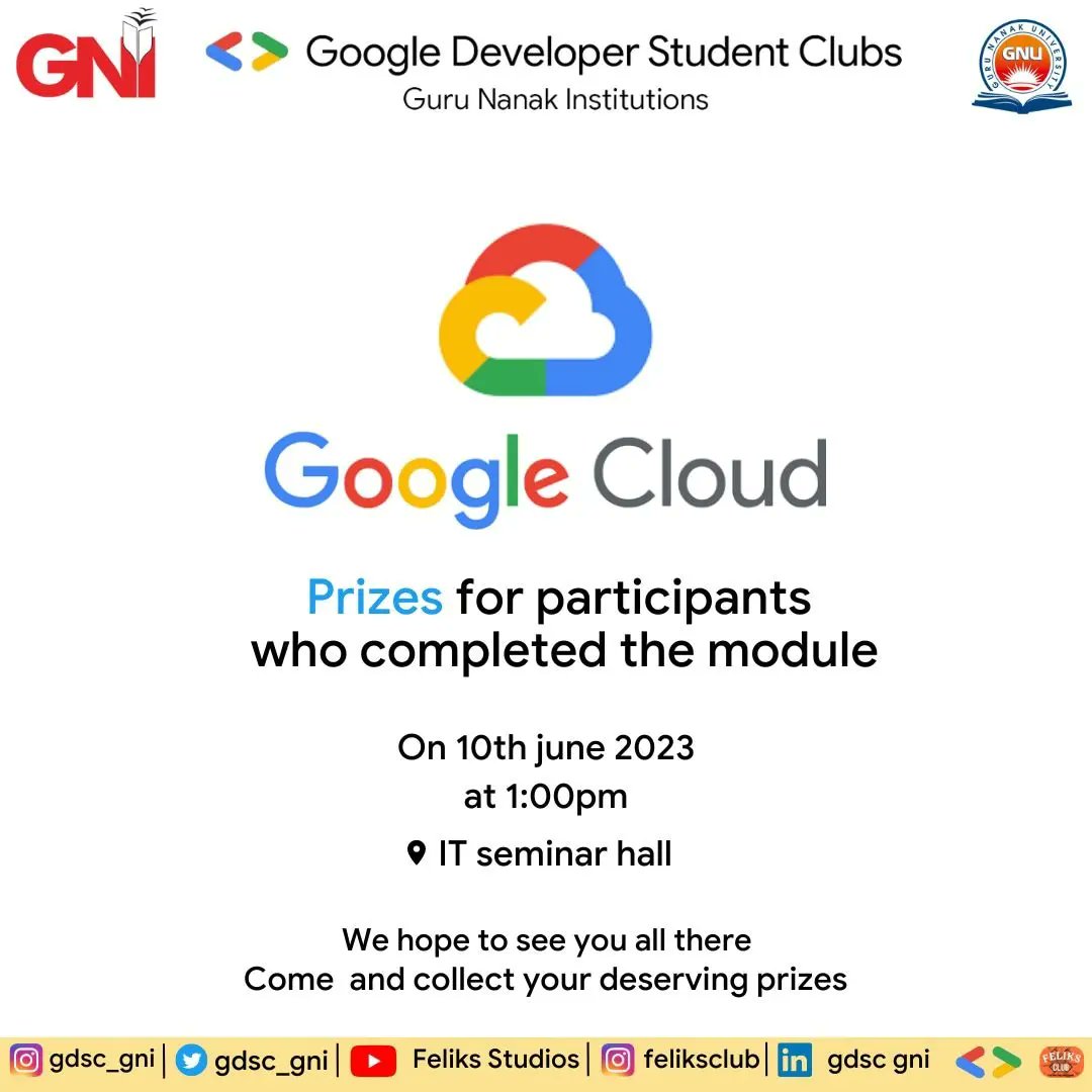 gdsc_gni's tweet photo. GDSC GNI 2023 WRAP UP SESSION*
*GCCP CAMPAIGN 2022*
During the journey of GCCP, the developers came across various new topics and concepts related to Cloud Technology that powers apps like Google search,Gmail, and YouTube. 
#gdsc #google #gdscgni #googleindia #googledevs https://t.co/0fqpmpq7bJ