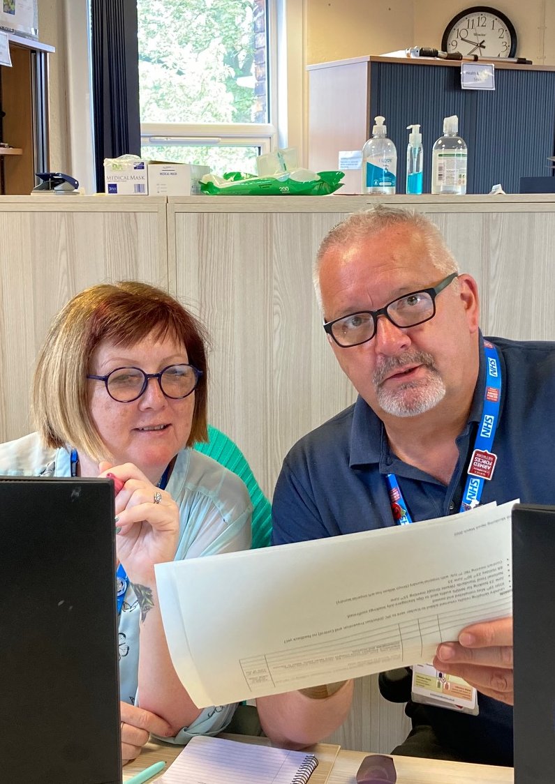 Adele and Brian enjoying our new offices in Archway House at DMH.