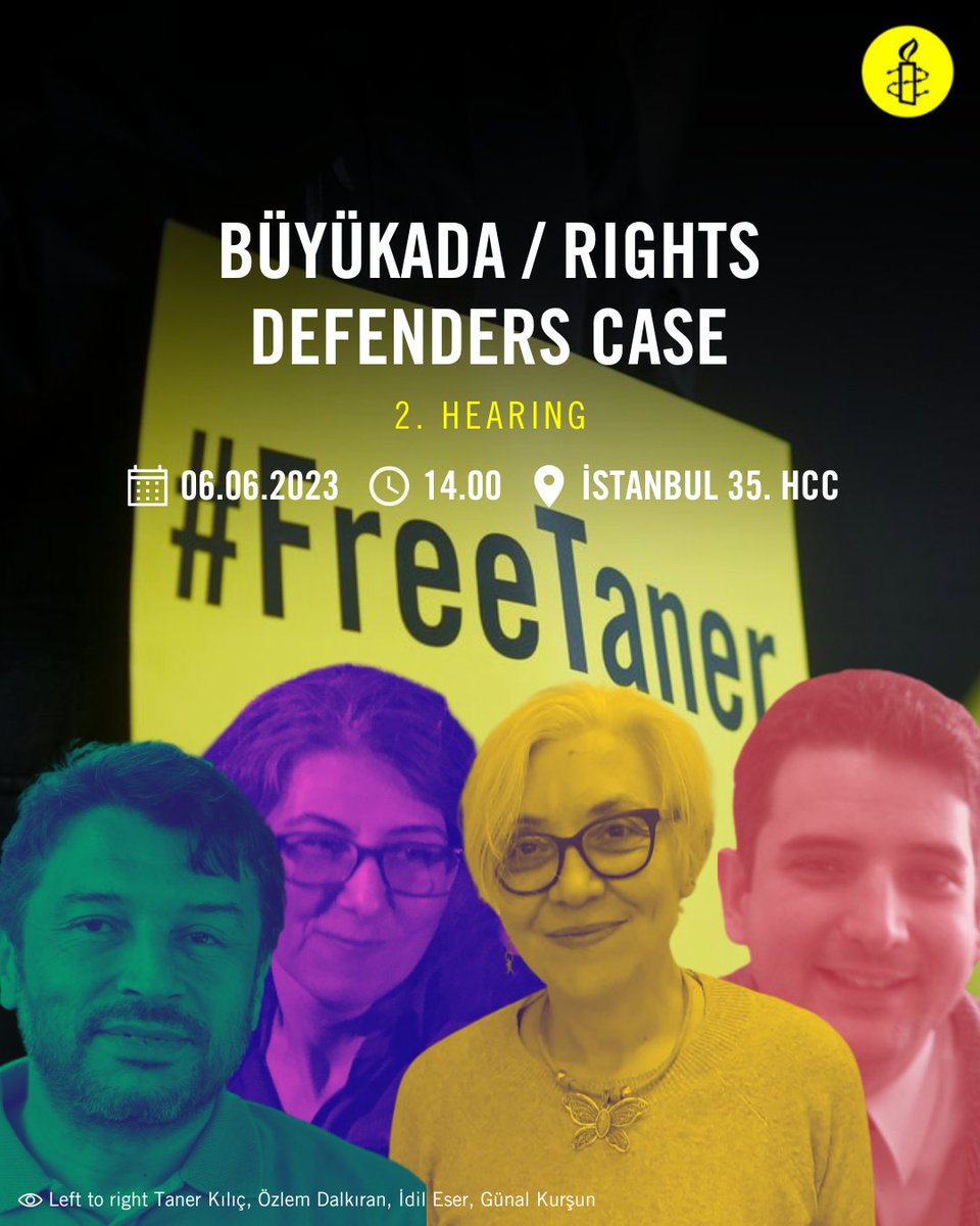 After the convictions of Taner Kılıç, İdil Eser, Özlem Dalkıran and Günal Kurşun were overturned by the Court of Cassation, Büyükada / Rights Defenders Case, in which 4 rights defenders are on trial, is being held again. 

We will be in Çağlayan Courthouse to monitor the hearing.