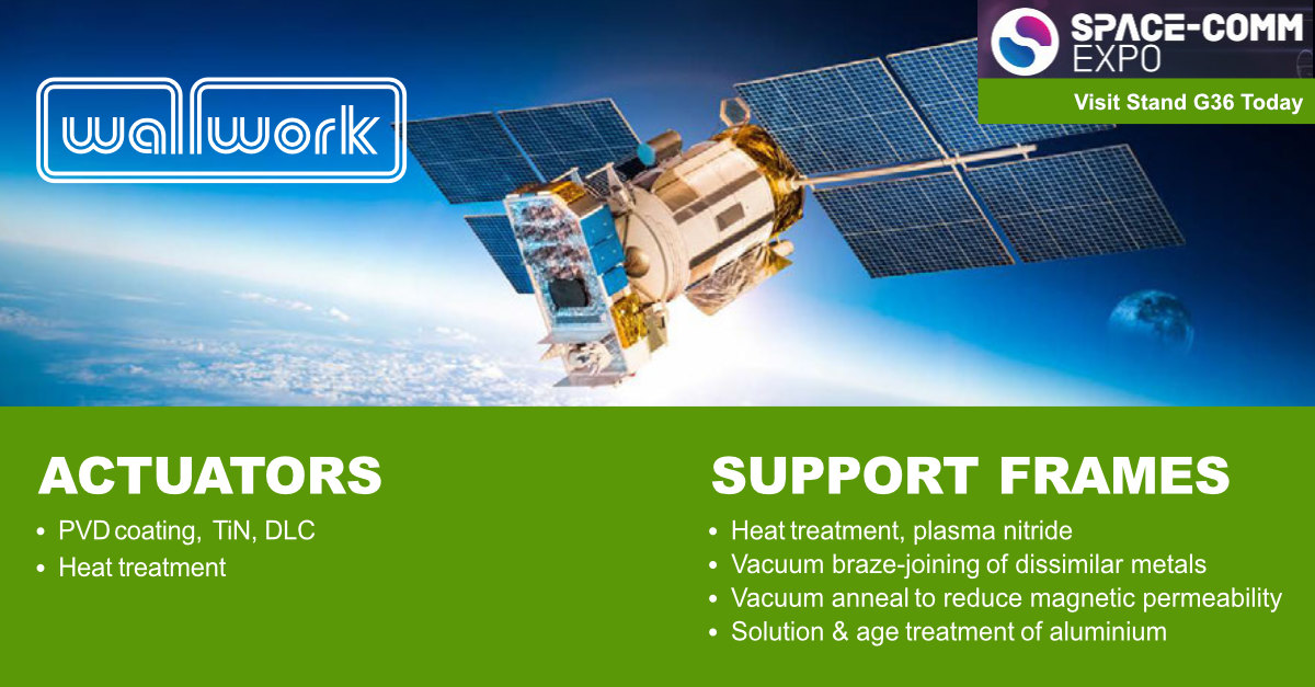 WallworkHT's tweet image. Day 1@SpaceCommExpo Wallwork offer services to manufacturers of  components for satellites, such as heat treating &amp;amp; PVD coating actuators or plasma nitriding support frames &amp;amp; vacuum brazing dissimilar metals. Stand G36 bit.ly/43pv6W8 #SpaceCommExpo2023 #SCE23 #aerospace