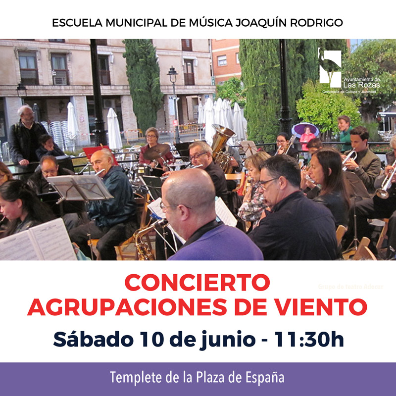El próximo sábado continuamos con más música en la calle. En esta ocasión con las agrupaciones de viento de la Escuela de Música en la plaza de España. 
#LasRozas