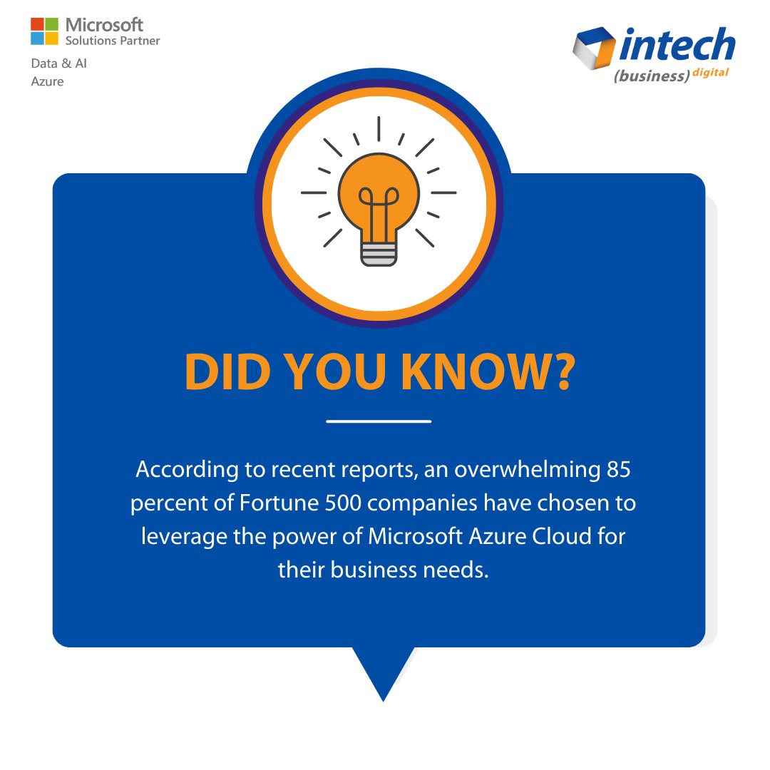 IntechSystems's tweet image. 🚀 Join the elite league of Fortune 500 companies! 85% have already embraced the game-changing potential of Microsoft Azure Cloud. Now it&apos;s your turn to soar to new heights with Azure! 

Get in touch with us at sales@intech-systems.com to get started. #CloudRevolution #AzurePower
