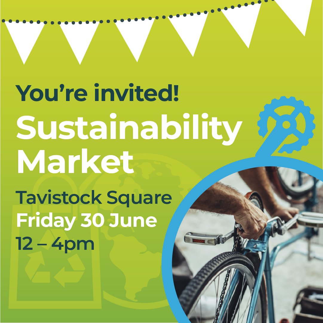Join us in Tavistock Square on 30 June 12-4pm for free, family-friendly activities at our new Sustainability Fair 🌍 Get tips to lower your energy bills, learn basic repair skills and hear advice from experts on ways to reduce your waste ♻️ Full line-up to be announced shortly!