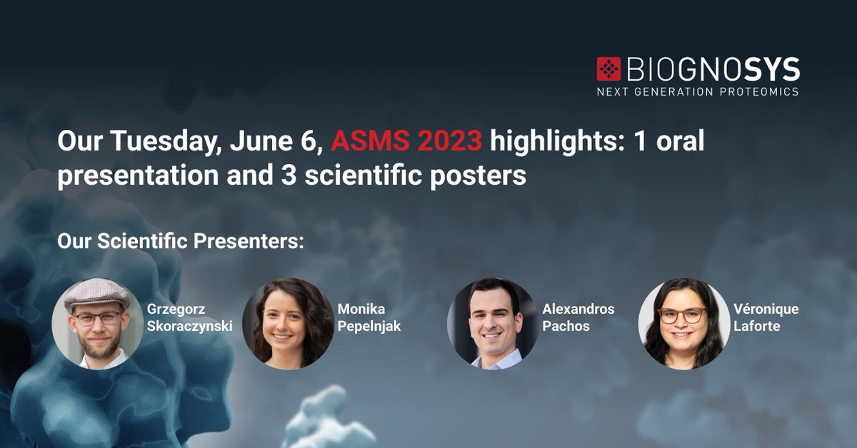biognosys's tweet photo. It's day 2 at #ASMS2023! Today, our team is presenting some exciting work on our software solutions #Spectronaut and #SpectroDive. If you are at ASMS, we hope you will stop by! If not, you can still learn more by reading the abstracts: https://t.co/nzvyxyNU9X https://t.co/hLmh7O6Sfk
