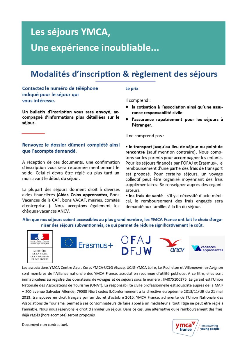 Les inscriptions sont lancées pour le séjour 💶 colos apprenantes "Graines de Talent" pour les 6-11 ans
Maison des Aliziers, la Hoube (57) 17/ 30 juillet 2023
ucjgalsace.org/cms/pre-inscri…
secretariat@ucjgalsace.org
+33 (0)7 81 51 99 88
<a href="/UCJG_Alsace/">YMCA UCJG Alsace</a> <a href="/YmcaFrance/">YMCA France</a> <a href="/ymcaeurope/">YMCA Europe</a>
