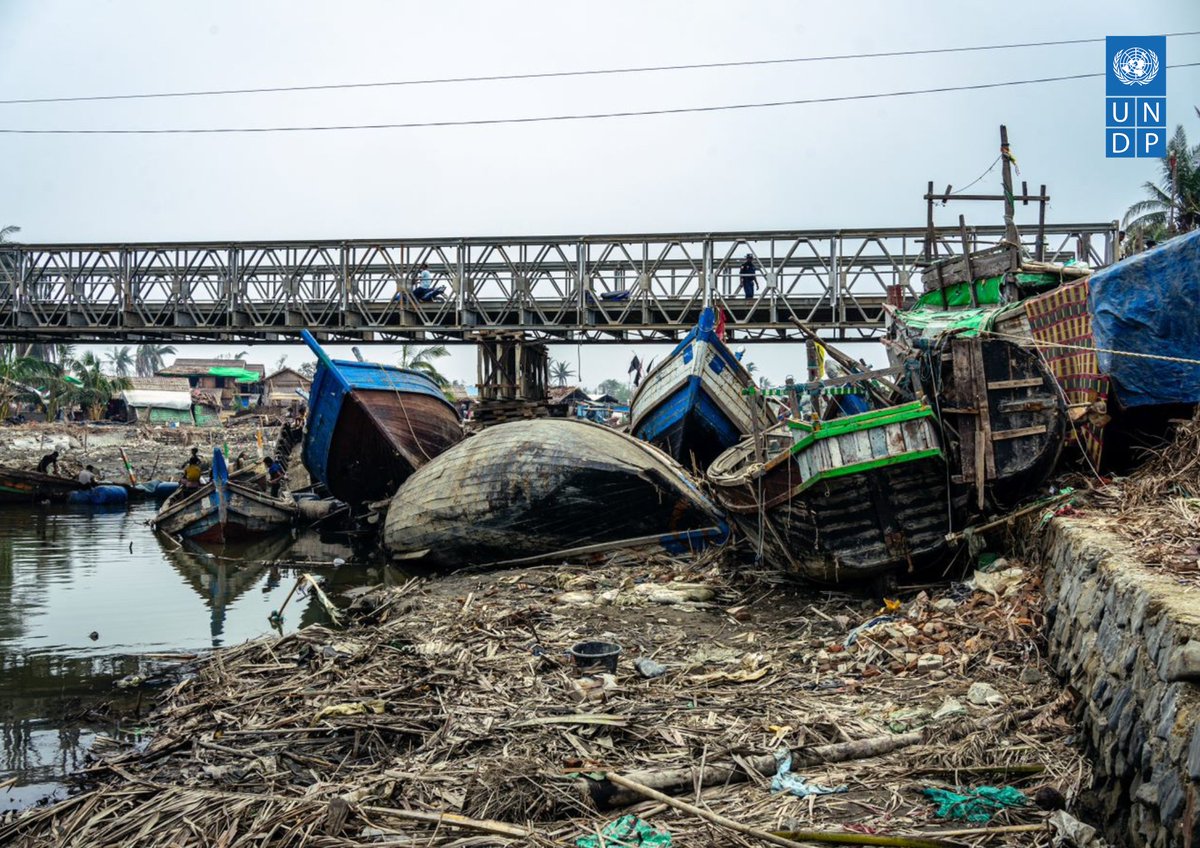 UNDP_Myanmar's tweet photo. When #CycloneMocha tore through Myanmar’s Rakhine State, it devastated farmland, destroyed seed stocks, and left fishing boats in splinters. Farmers’ and fishers’ livelihoods are in ruins. This is affecting food availability and cost, and the impacts could get much worse. https://t.co/Nd24xI2Au8