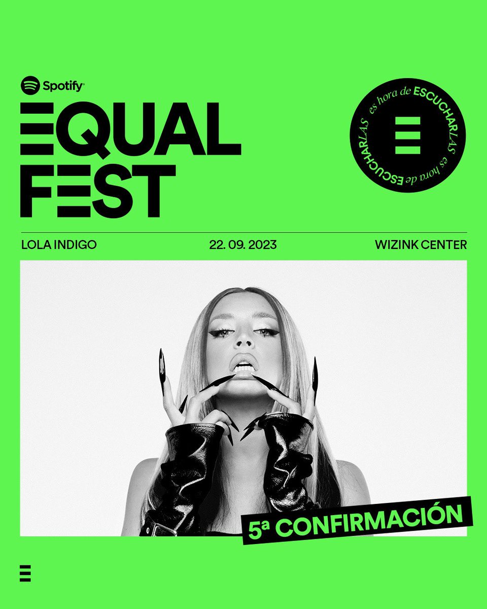 Un dragón vuelve al @WiZinkCenter: @lolaindigomusic es la quinta y última confirmación del #SpotifyEQUALFest.
Te esperamos el 22 de septiembre.

Es hora de escucharlas. #SpotifyEQUAL
Entradas ya disponibles: ticketmaster.es/event/35863?su…