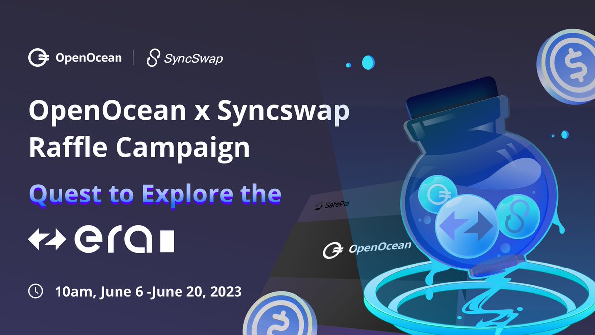 OpenOceanGlobal's tweet photo. Enrich your #zkSyncEra trading journey with OpenOcean &amp; @SyncSwap!

Stand a chance to bag:
💰 $500 in $USDC
🎁 5 exclusive OpenOcean hardware wallets

Join us and harness the power of #zkSyncEra in our @Galxe campaign. Dive in 👉 https://t.co/5XWeDBaItC https://t.co/JopEAyroG2