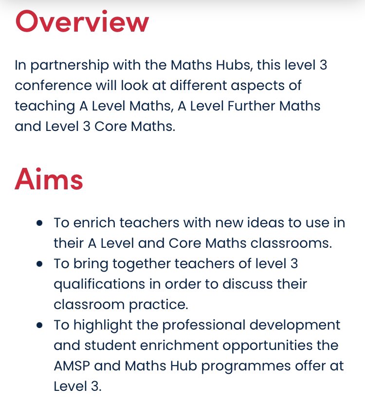 Don’t miss out on our Level 3 Conference to hear Richard Lissaman talk about mathematical modelling along with workshops from our Level 3  Work Group Leads and AMSP Area Coordinators.

amsp.org.uk/event/a84f5041…

<a href="/AmspWest/">AMSP - West Midlands</a> <a href="/CentralMathsHub/">Centrαl Mαths Hub</a> <a href="/OriginMathsHub/">Origin Maths Hub</a> <a href="/SHaWMathsHub/">SHaW Maths Hub</a> <a href="/NMMathsHub/">North Mids Maths Hub</a>