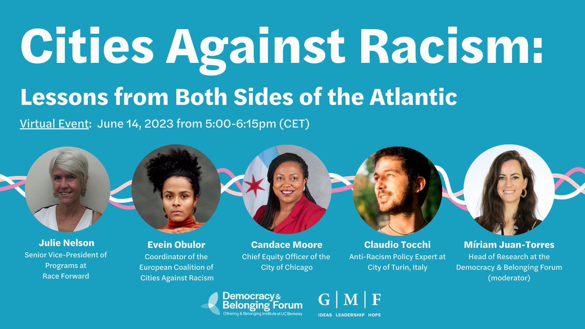 What is the role of cities in fighting racism? Join <a href="/dandbforum/">The Democracy and Belonging Forum</a> &amp; <a href="/gmfus/">German Marshall Fund</a> on June 14 to explore the strengths and challenges of cities pursuing anti-racism w/ @JulieNelsonGARE, <a href="/CandaceMoore56/">Candace Moore</a>, <a href="/eveinobulor/">Evein</a>, @miriamjtg, &amp; Claudio Tocchi.

Register (free): bit.ly/3xNmhYc