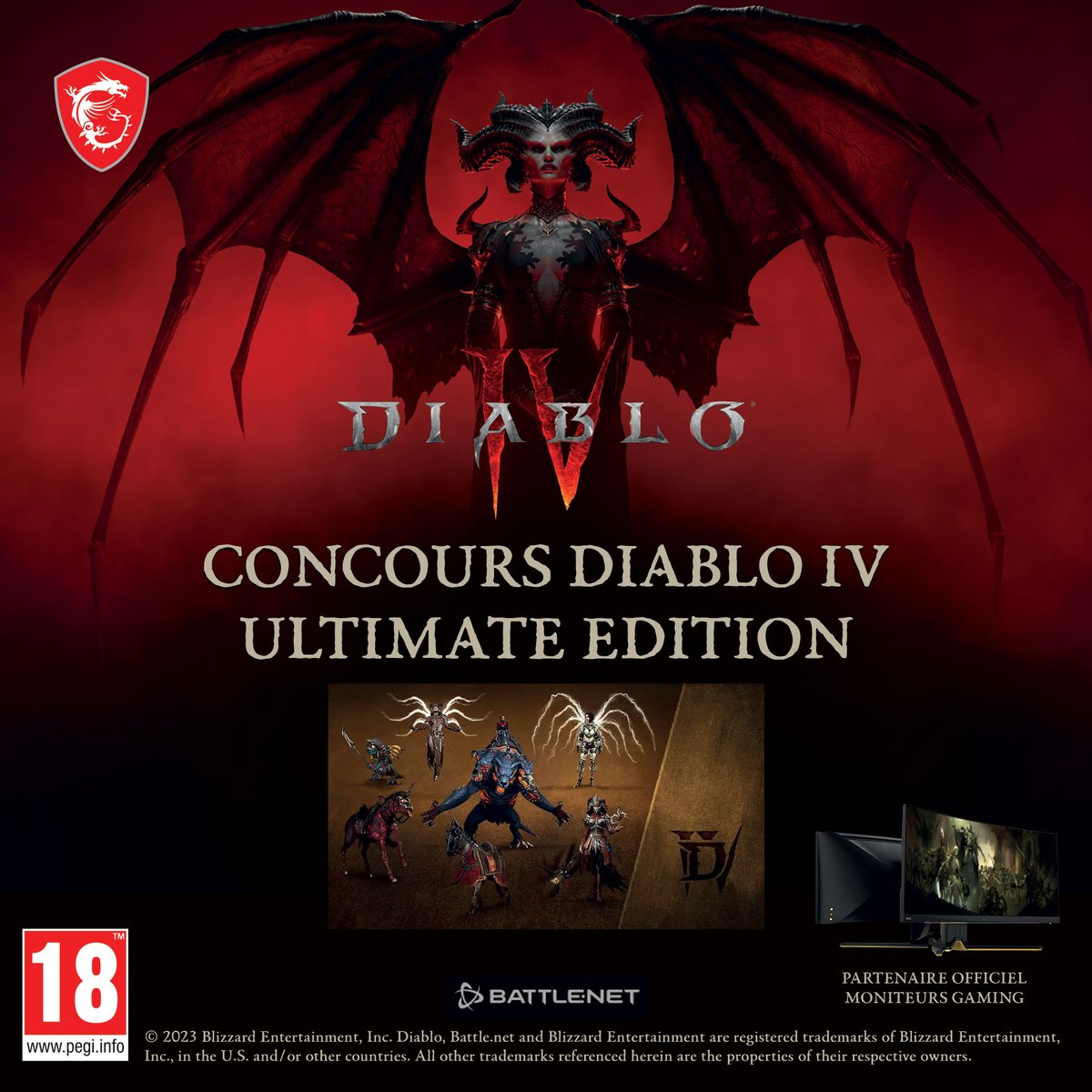 msifrance's tweet image. En tant que "Partenaire Officiel moniteurs GAMING"
MSI célébre la sortie de #diabloIV en vous offrant 4 Clés ULTIMATE EDITION !
🔥🔥🔥 👿

Pour participer:
1 - Follow+RT @msifrance + @Diablo_FR 
2 - Commente #MSIxDiabloIV
3 - like ce tweet

TAS 09/06/23