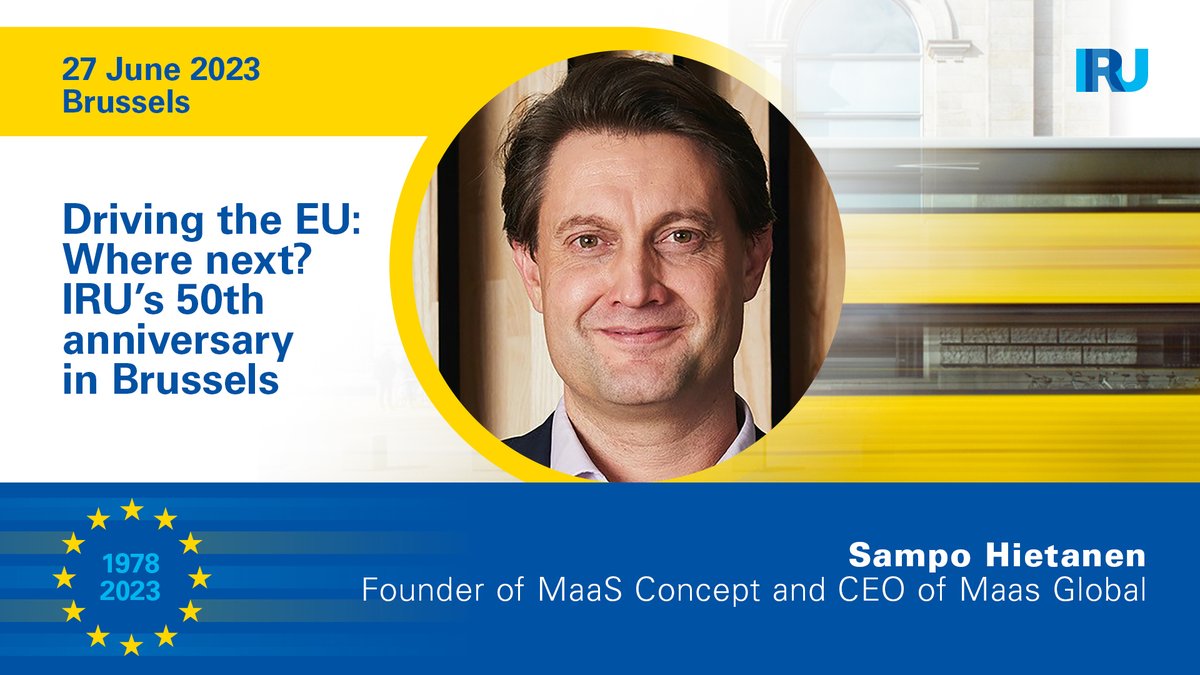 The road ahead: EU #mobility and #logistics to 2050 Join @sampohietanen, CEO and founder of @maas_global, to debate the future of #roadtransport at our anniversary event celebrating #50xIRUBrussels. Register now: ➡️ go.iru.org/oC