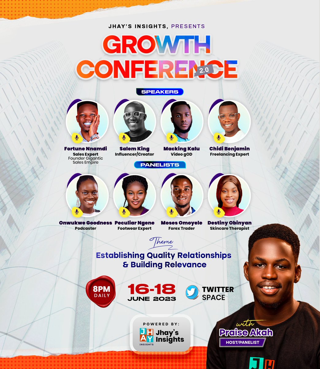 PraiseCharles__'s tweet photo. THE BIGGEST ONLINE PERSONAL DEVELOPMENT CONFERENCE IS HERE!

Are you looking to take your Personal Development to the next level? If so, then you should not miss GROWTH CONFERENCE! This Three-day event is packed with valuable insights from leading experts in different fields. https://t.co/6z8Cz8rpCF
