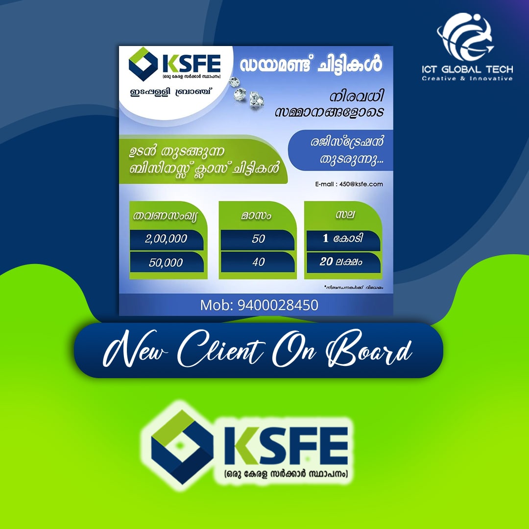 We Are Happy To Have 'KSFE EDAPPALLY BRANCH' On Board!

#newclient #welcome #ict #ictglobaltech #indiacitytalk #digitalmarketing #socialmediapromotion #onlinebusinesspromotion #digitalmarketingagency #onlinemarketing