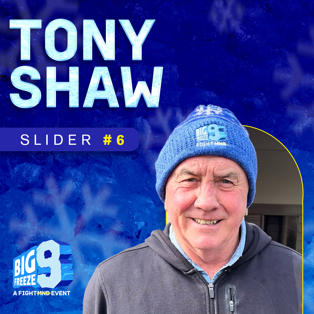 @TonyShaw22 is our sixth slider braving the icy water at the 'G! Will this legendary Magpie soar down the slide? We'll find out next Monday... #allinforMND #BigFreeze9 #TonyShaw