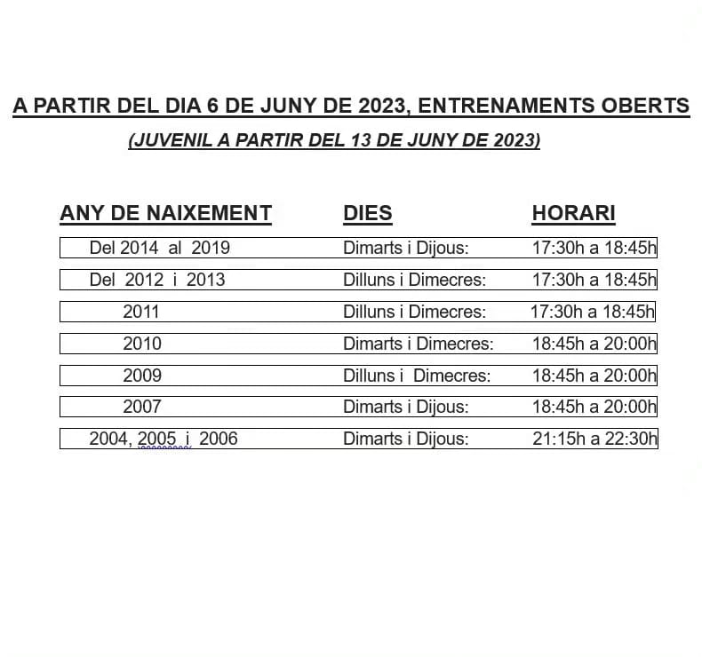 Comencem el mes de juny amb les portes obertes del club!🚪⚽

Teniu els horaris en la segona imatge!

Animeu-vos!👏