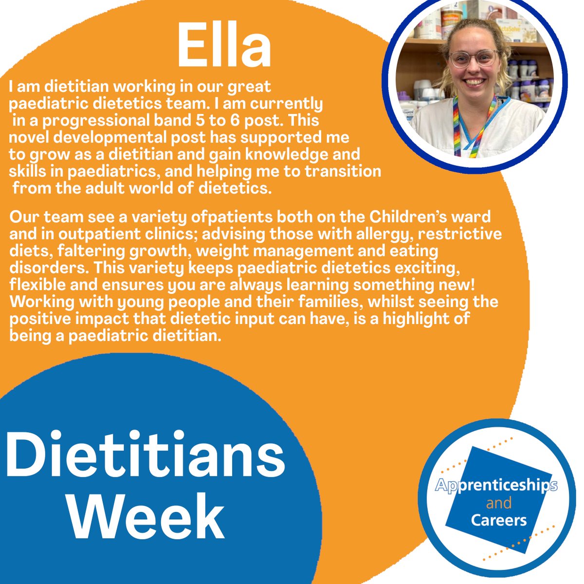#FacesofDietetics

Ella, one of our #dietetics professionals, shared her #career story.

#CareersDay #CareersFamily #DietitiansWeek2023 #WeAreDietetics