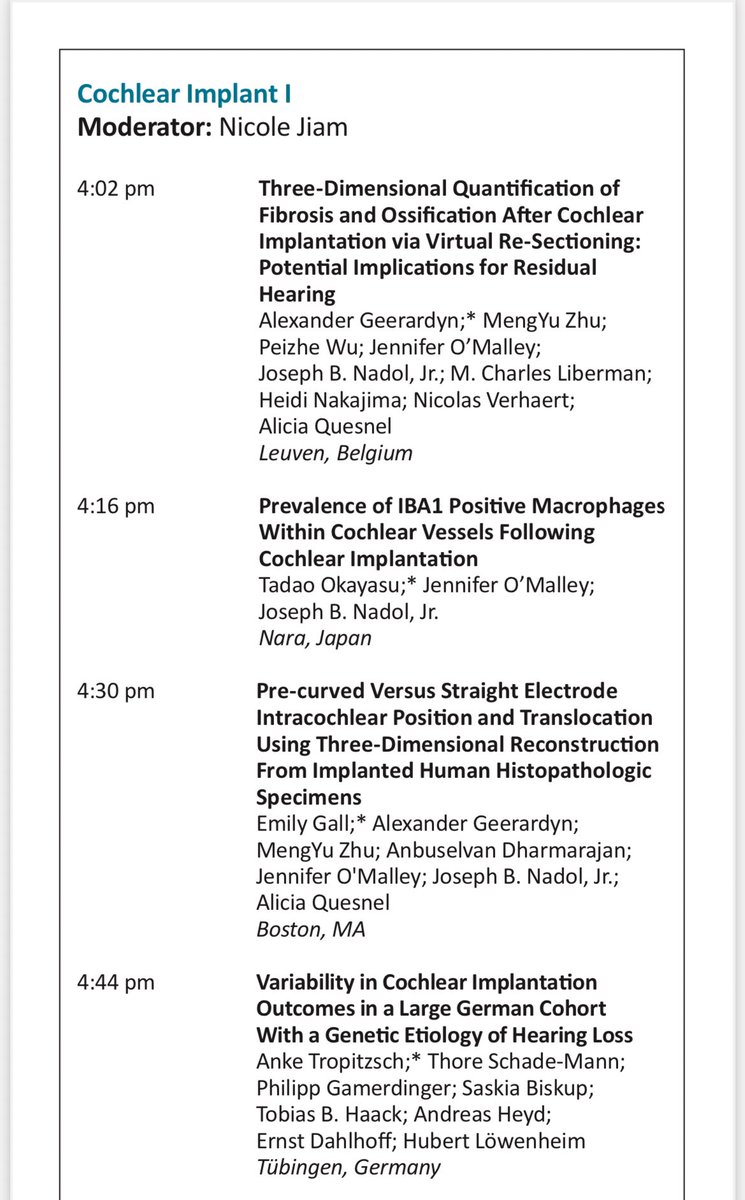 NicoleJiam's tweet photo. Fantastic talks by Charlie Liberman and Sumit Agrawal at the International Otopathology Society Meeting! Thank you to the organizers for the opportunity to moderate the cochlear implant session yesterday! @MassEyeAndEar @NIDCD #pathology #temporalbones https://t.co/Obt6SP6hRU