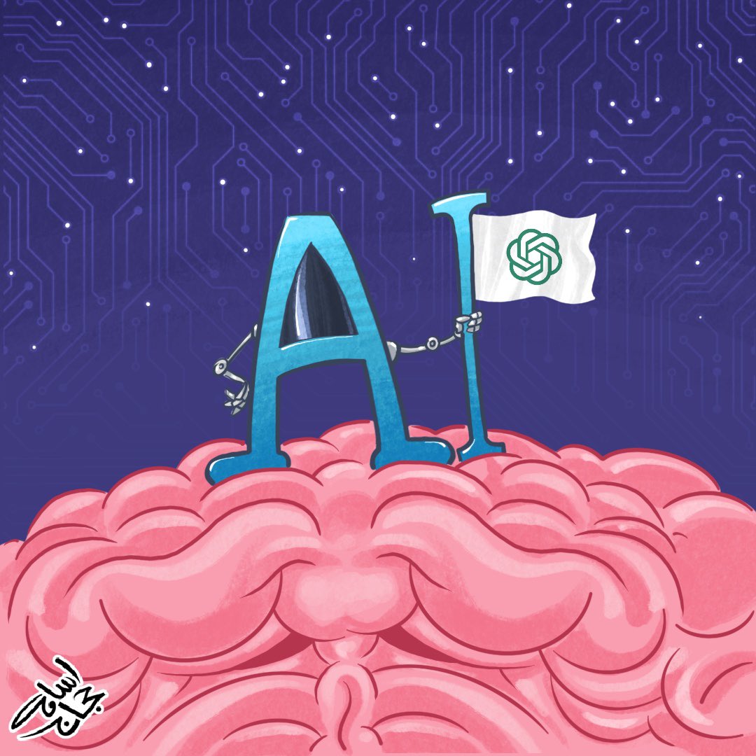 الذكاء الاصطناعي والعقل البشري…
AI & Human brain…

#كاريكاتير_اسامه_حجاج #الاردن #عطوة #الذكاء_الاصطناعي #العقل #الدماغ_البشري 
#osama_hajjaj_cartoons #ammanjordan #ai #artificialintelligence #chatgpt #brain #human