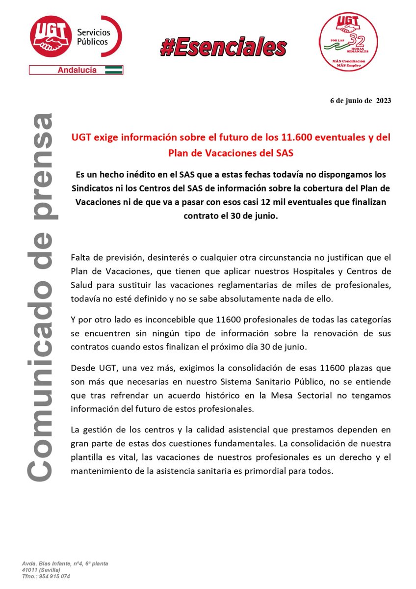 Ugt_A_Sanidad's tweet photo. 𝗨𝗚𝗧 𝗲𝘅𝗶𝗴𝗲 𝗶𝗻𝗳𝗼𝗿𝗺𝗮𝗰𝗶𝗼́𝗻 𝘀𝗼𝗯𝗿𝗲 𝗲𝗹 𝗳𝘂𝘁𝘂𝗿𝗼 𝗱𝗲 𝗹𝗼𝘀 𝟭𝟭.𝟬𝟬𝟬 𝗲𝘃𝗲𝗻𝘁𝘂𝗮𝗹𝗲𝘀 𝘆 𝗱𝗲𝗹 𝗣𝗹𝗮𝗻 𝗱𝗲 𝗩𝗮𝗰𝗮𝗰𝗶𝗼𝗻𝗲𝘀 𝗱𝗲𝗹 𝗦𝗔𝗦

@ATIRADOBLANCO @UGT_SPANDALUCIA 
@mc_castilla  @UGT_Andalucia @UGT_SP 
#ugtsanidadandalucia #eventuales https://t.co/xpvc62NKwx