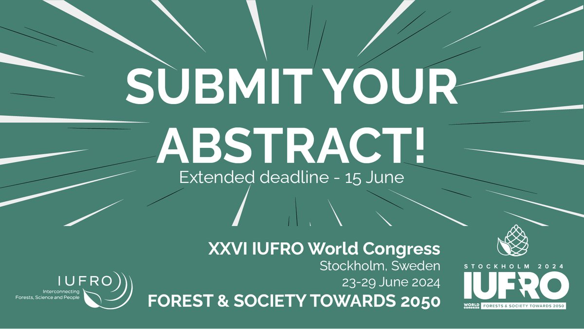 ⏰ Reminder: Abstract Submission Extended Deadline Approaching! (15 June) ⏰

Don't miss your chance to present your research at #IUFRO2024! 🌍🌳

🌐 Submit your abstract now at iufro2024.com

🔔 Spread the word and tag your colleagues who might be interested.