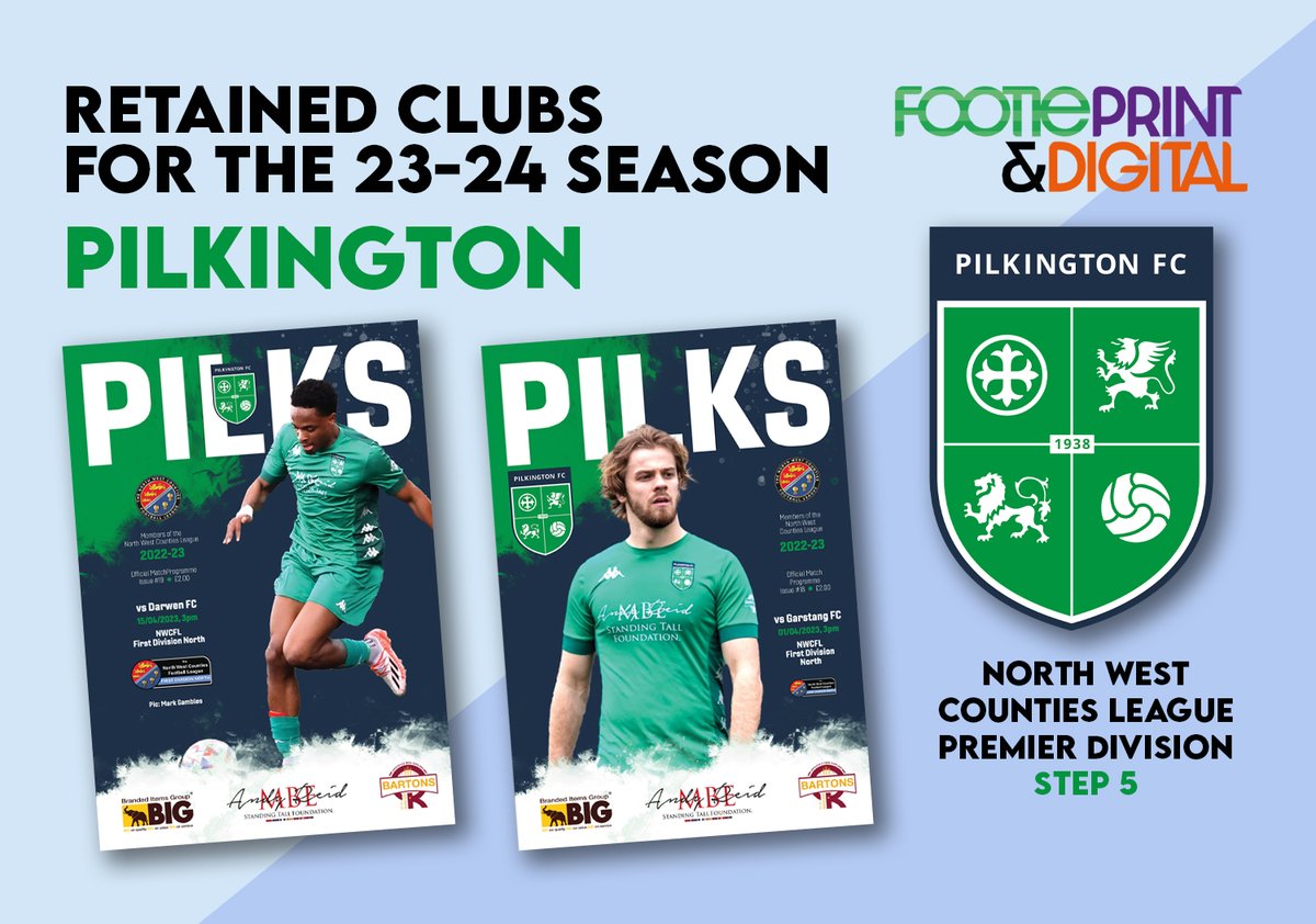 FootiePrint's tweet photo. RETAINED FOR 23-24!
We are delighted @Pilkingtonfc will partner with us again for 23-24, for a fourth season with FP. Welcome back to Mark, Ste and the Pilks team! #printprogrammes https://t.co/T8yNMeKNvV