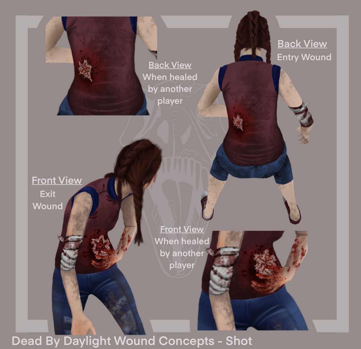 Din0gore's tweet photo. Final wound design was for the deathslinger due to his unique weapon type! 

This was a really fun project to explore as I really enjoy delving into gore! 

#DeadbyDaylight #dbd https://t.co/vKQGZNJeTi