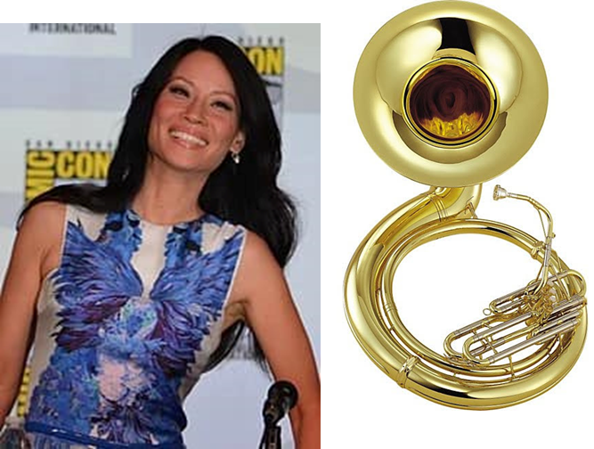 Lucy Liu plays the Sousaphone