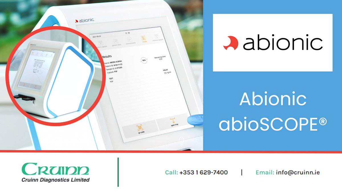 The Pancreatic Stone Protein (PSP) point-of-care test on the <a href="/Abionic_EN/">Abionic_EN</a> abioSCOPE® enables the earliest detection of sepsis in just 5 mins. The PSP biomarker allows for the detection of sepsis up to 72hrs earlier than conventional sepsis markers.

For info contact info@cruinn.ie