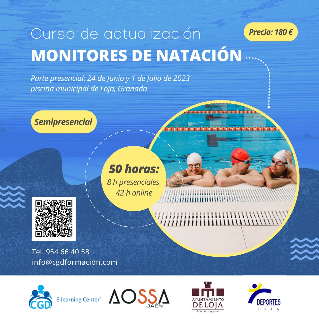 📌 Inscripciones abiertas
🏊 Curso de actualización para monitores de natación 
🕐 Semipresencial, 50 horas (42h online, 8h presenciales)
🗓️ Parte presencial: 24 jun y 1 jul, en Loja, Granada
cgdformacion.com/shop/product/c…
#Monitordenatación #Cursodeactualización #Loja