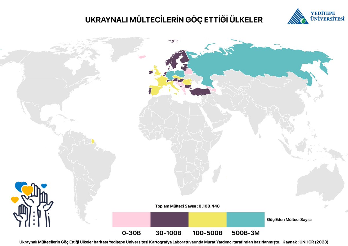 Ukraynalı Mültecilerin Göç Ettiği Ülkeler - 2023 

#kartoyeditepe #yeditepeüniversitesi #cartography #maps #frsiyaset #yeditepeiibf #datavisualization #sosyalbilimler #socialsciences #haritalandırma #mapping