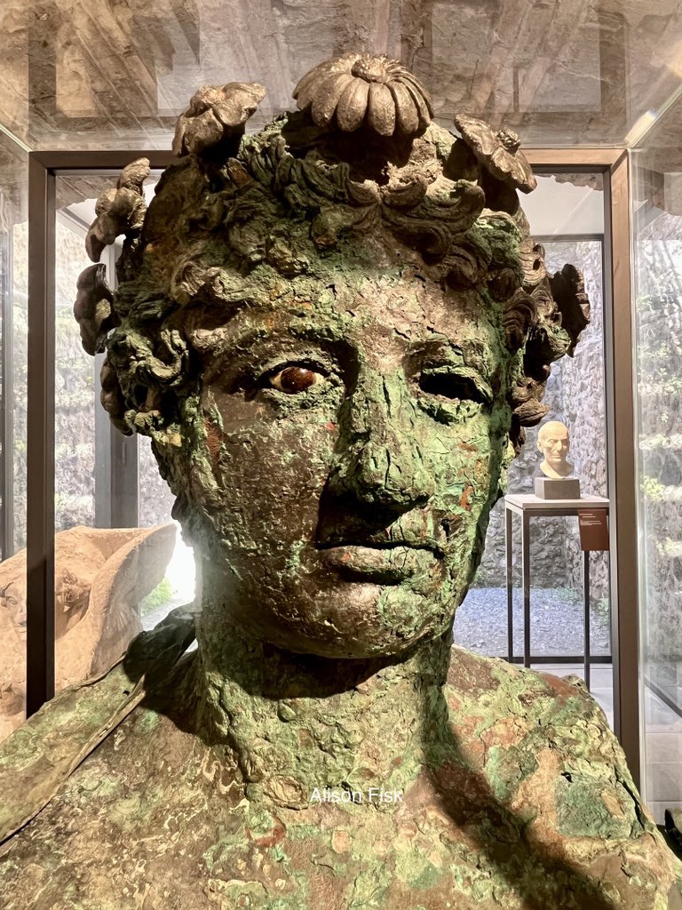 Bronze bust of Dionysus, Greek god of wine, revelry, and fertility, 1st century BC, House of the Golden Bracelet, Pompeii 

📷 my own

#Archaeology