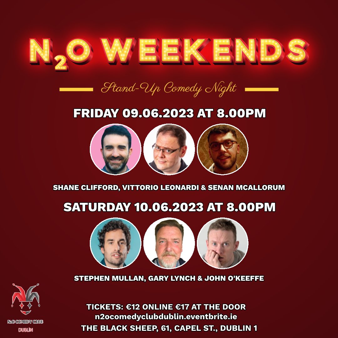 This weekend another stellar line-up!

€10 early bird ticket sales end tonight!
Get your tickets here 👉🏾 n2ocomedyclubdublin.eventbrite.ie

#DublinCity #DublinIreland #Dublin #IrishComedy #ireland