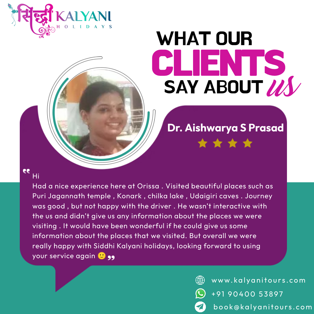 Siddhi_Kalyani's tweet image. 🌟 Thank you, Dr. Aishwarya S Prasad, for choosing #SiddhiKalyaniHolidays for your incredible Puri Jagannath Dham trip in #Odisha!
We&apos;re thrilled to hear you had a wonderful experience. Your feedback is valuable, and we&apos;ll ensure a more interactive driver for your next tour! 🚗✨
