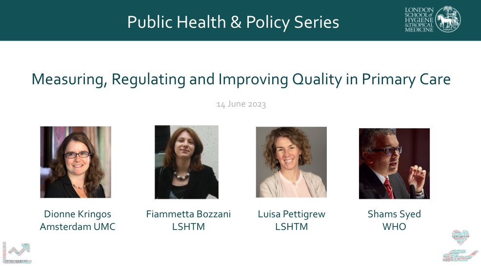 Join us for the #PHC @lshtm series Wed 14 June 12:45-14:00 lshtm.ac.uk/newsevents/eve… 📣Speakers - @DionneKringos PHC frameworks -@piccolafiamma unpacking PHC efficiency -@LuisaPTG quality on the frontline -@Shams_Syed @WHO's PHC programme ⚖ Chairs @drlukeallen & Jo Exley