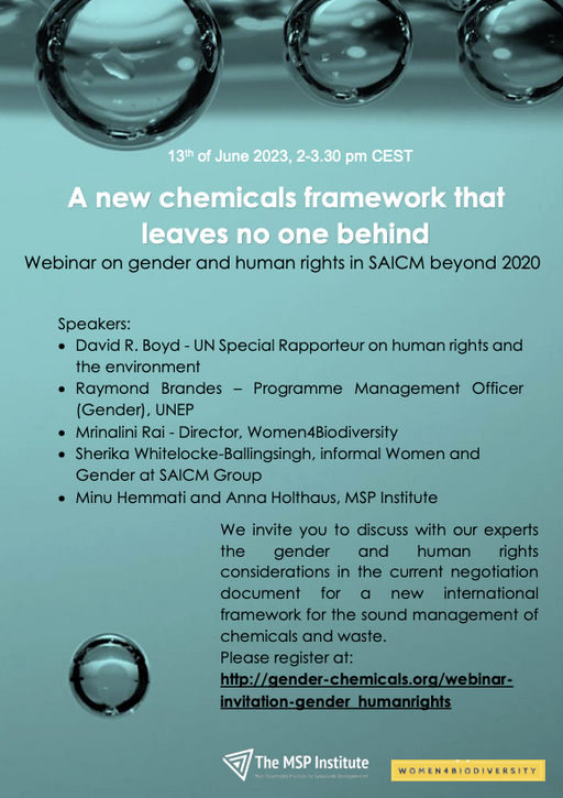 Next week: webinar on gender and human rights in SAICM Beyond 2020 - registration is still possible at: gender-chemicals.org/webinar-invita…