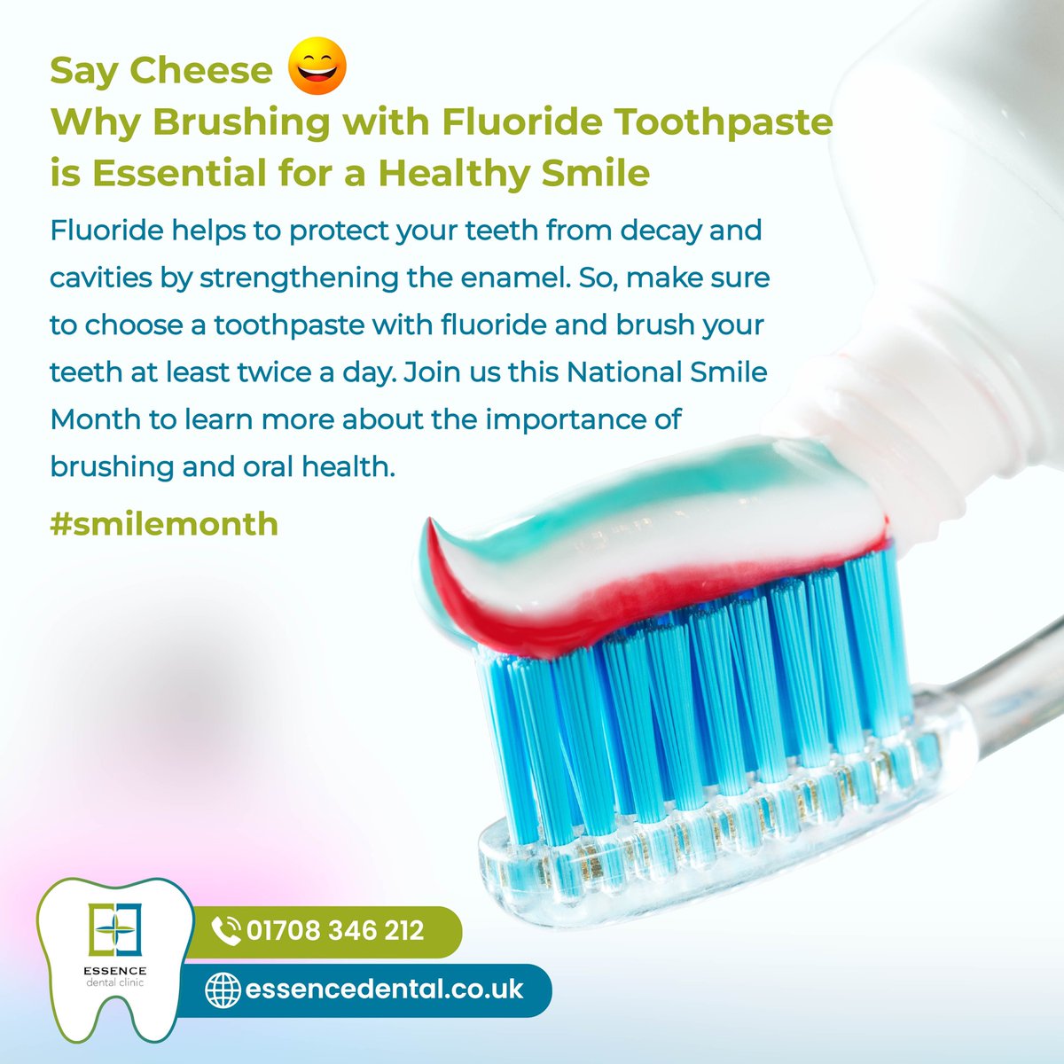essencedental2's tweet image. Fluoride toothpaste: The key to a healthier smile! 🦷✨ 

It strengthens teeth, prevents decay, and freshens breath. 

Let's all brush for better health and unlock the full potential of our smiles.

#NationalSmileMonth #FluorideToothpaste #HealthySmile #SmileMonth