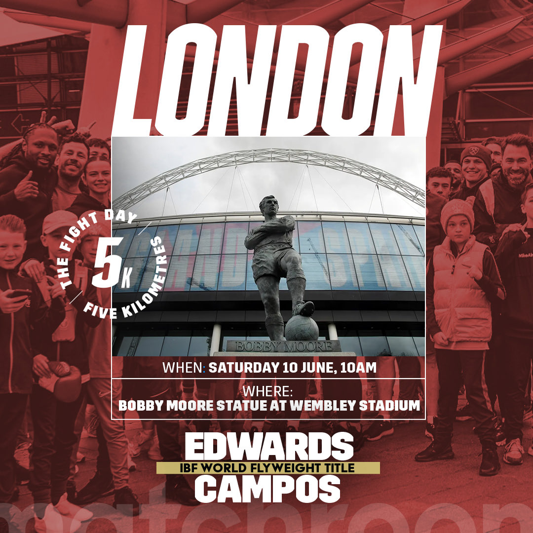 Join @EddieHearn and co for another #FightDay5k on June 10 🙌

@SunnyEdwards @elliescotney_ @NinaSmith888 @JohnnyFisherBox @C4CHEV @GeorgeLiddard @mmali_79

#EdwardsCampos