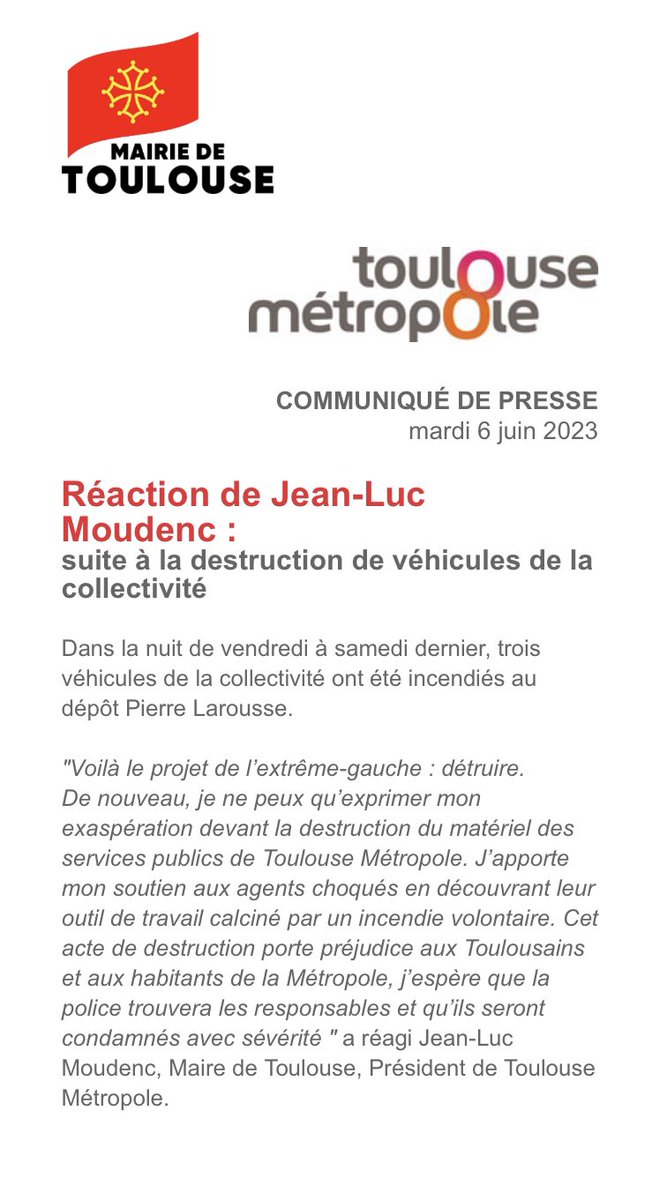 Retrouvez ma réaction à la destruction des véhicules de la collectivité. ⬇️