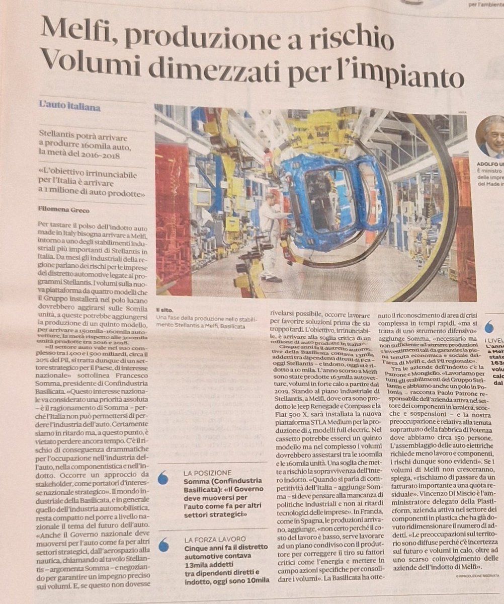 GPManzella's tweet photo. Sul @sole24ore #FilomenaGreco racconta la preoccupazione dell'indotto di Melfi dopo la riduzione delle produzioni #Stellantis. Si chiede una strategia di settore complessiva, impegni sui volumi, più coinvolgimento delle imprese #IndustriaSud https://t.co/hiff4vEHkw