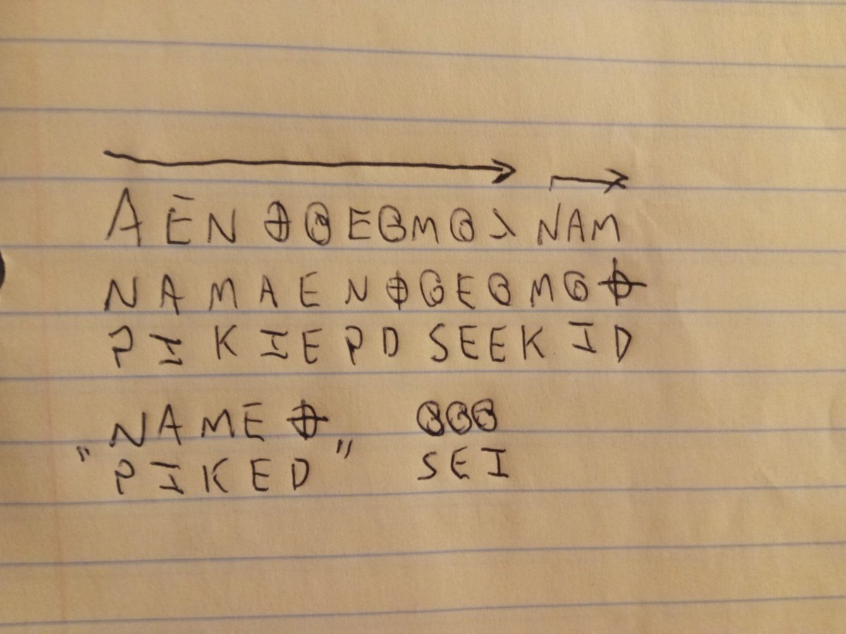 EcclesiaRocks's tweet image. A possible #ZodiacKiller &quot;My name is&quot; cipher solution

My name is &quot;piked&quot; (I E.S.)

Pikie PD seek ID

#Z13 #DecoderRing #Cipher #CharacterMasking #EightsAreWild #RingText #SanFrancisco #Vallejo #California #USA #ColdCase #Breaking_news @FBI @SFPD @sfchronicle