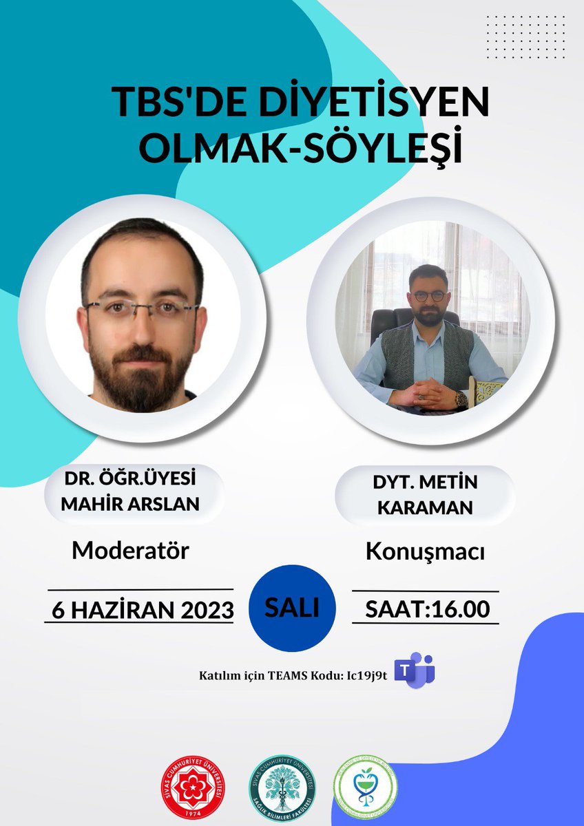 Beslenme ve Diyetetik Öğrenci Kulübü tarafından 
online olarak yapılacak olan "Toplu Beslenme Sistemlerinde Diyetisyen Olmak"
konulu etkinliğe katılımınızı bekliyoruz. TEAMS ekip kodu: Ic19j9t