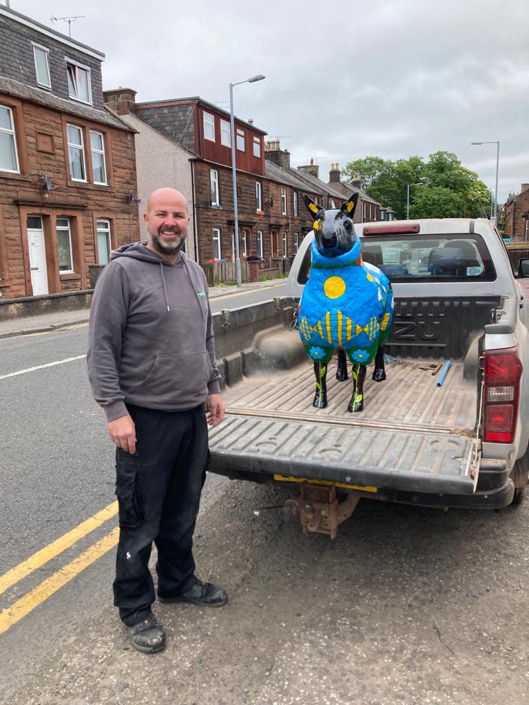 TheRHET's tweet photo. A big thank you to Stuart Craig of Balmoral Garage Dumfries for lacquering Skye, our RHET sheep, and to Campbell Wright Joiners for fitting a plinth before setting off on the Chairman's Cycle Challenge! To show your support visit https://t.co/zUDiSzCavC https://t.co/E0eTqCTBEh